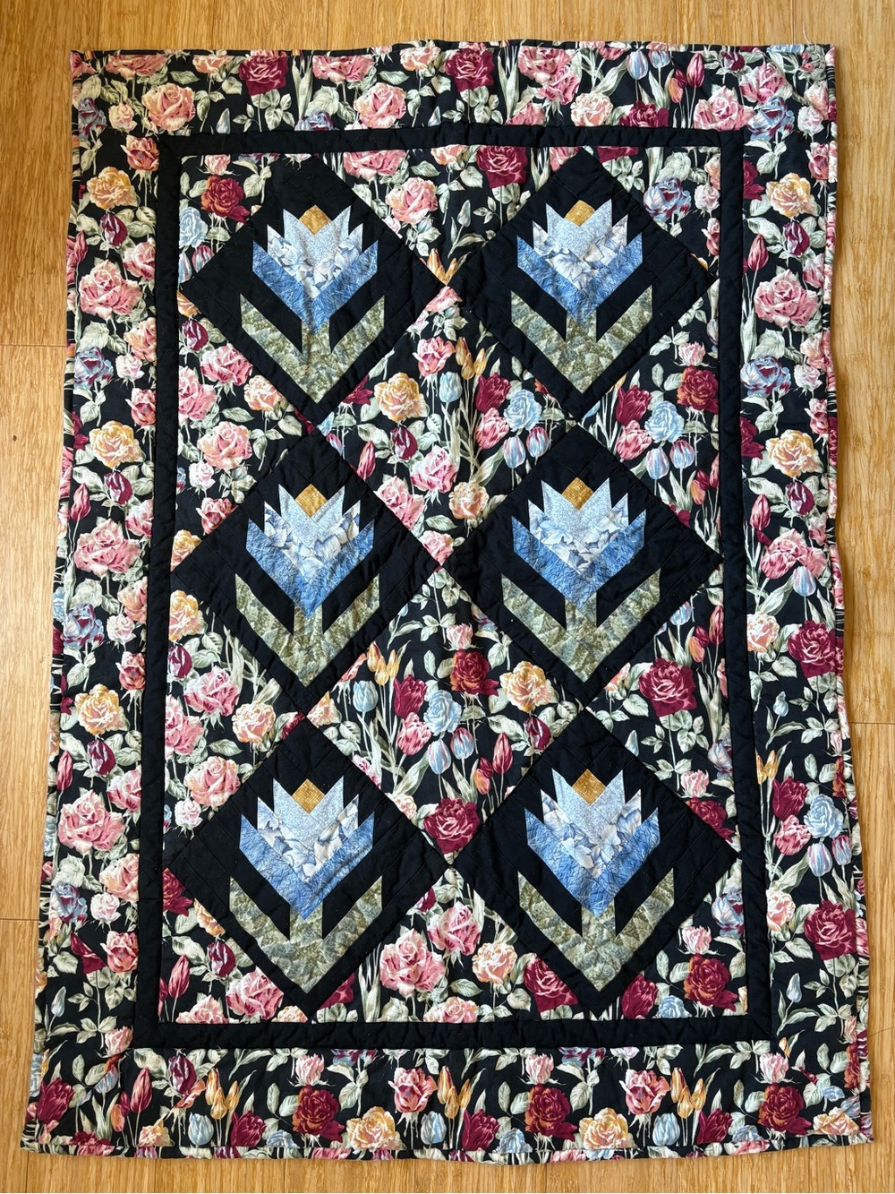 Floral Patchwork Quilted Wall Hanging / Small Decorative Quilt Handmade